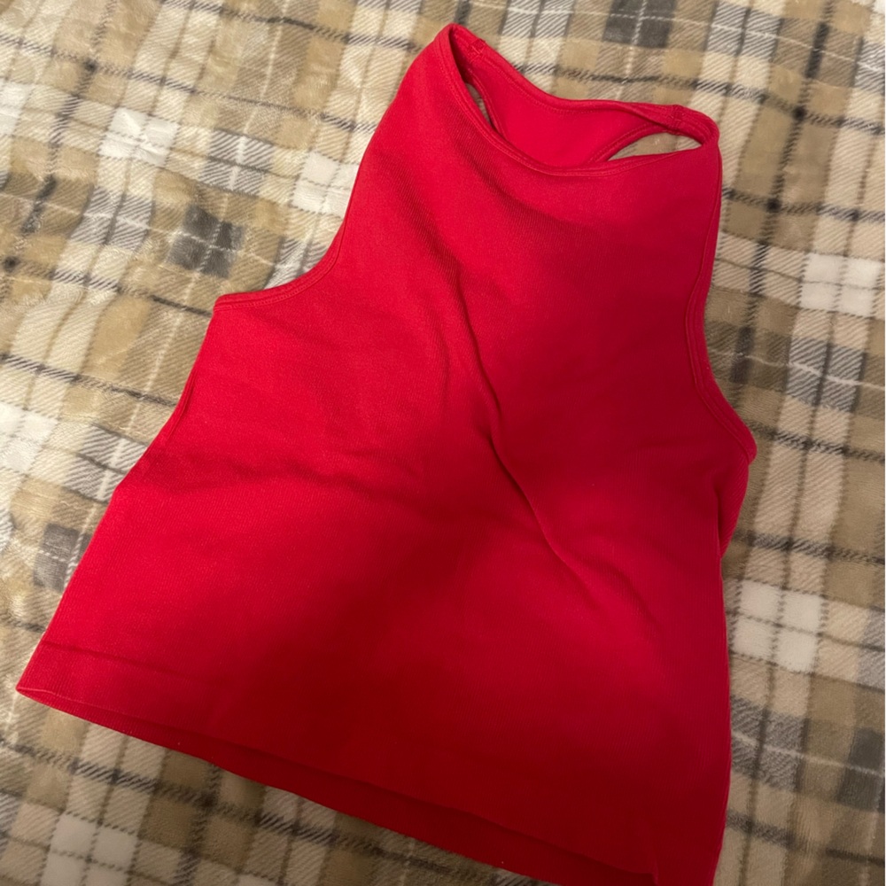 Free People Red Ribbed High-Neck Tank Top